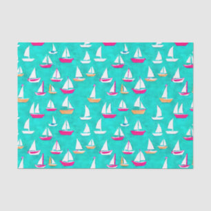 Papier Mousseline Bateaux à voile Motif Rose & Aqua