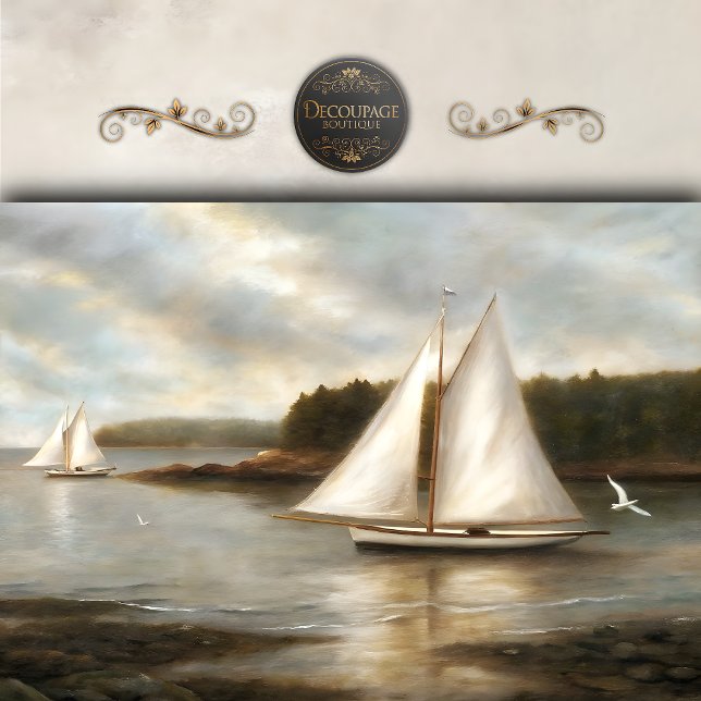 Papier Mousseline Bateaux à voile sur découpage de baie tranquille (Sailboats on Tranquil Bay Decoupage Tissue paper)