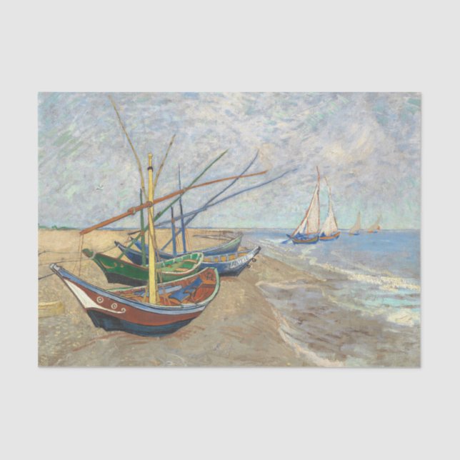Papier Mousseline Bateaux de pêche sur la plage par Vincent Van Gogh (Recto)