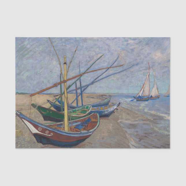 Papier Mousseline Bateaux de pêche sur la plage Van Gogh Découpage (Recto)