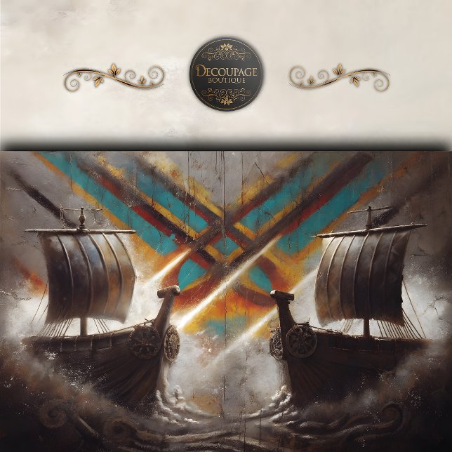 Papier Mousseline Bateaux Longs Vikings Duel Découpe (Viking Longships Duel Decoupage Tissue Paper)