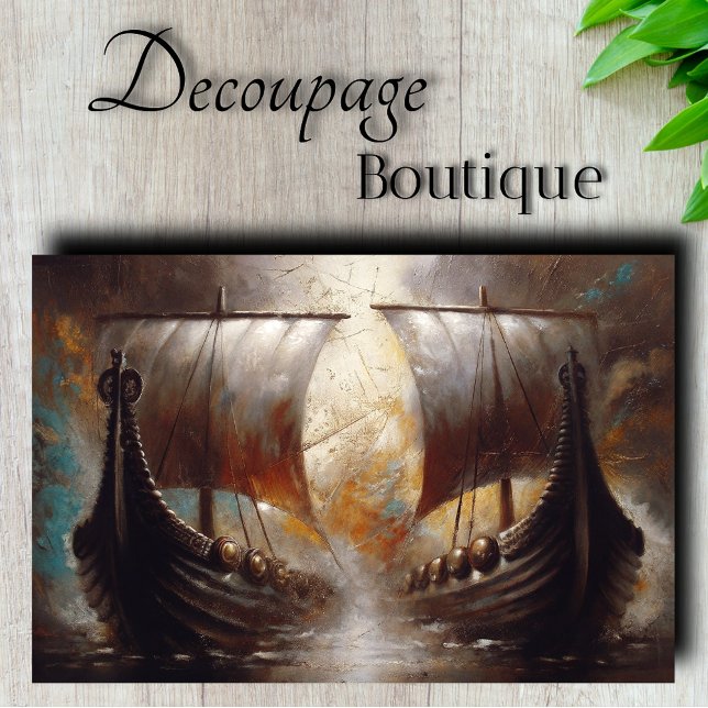 Papier Mousseline Bateaux Longs Vikings Jumelés Découpe (Twin Viking Longships Decoupage Tissue Paper)