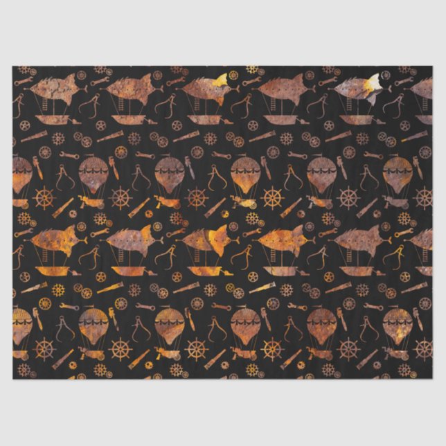 Papier Mousseline Bateaux Steampunk Super Coloré Rousty (Recto)