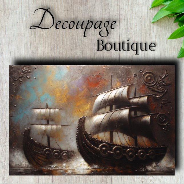 Papier Mousseline Bateaux vikings doubles en découpage (Double Viking Ships Decoupage Tissue Paper)