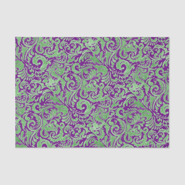 Papier Mousseline Batik floral vert pourpre (Recto)