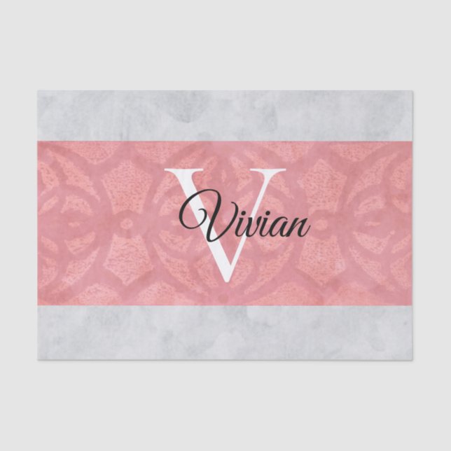 Papier Mousseline Batik Rose Ruddy Et Aquarelle Gris Monogramme (Recto)