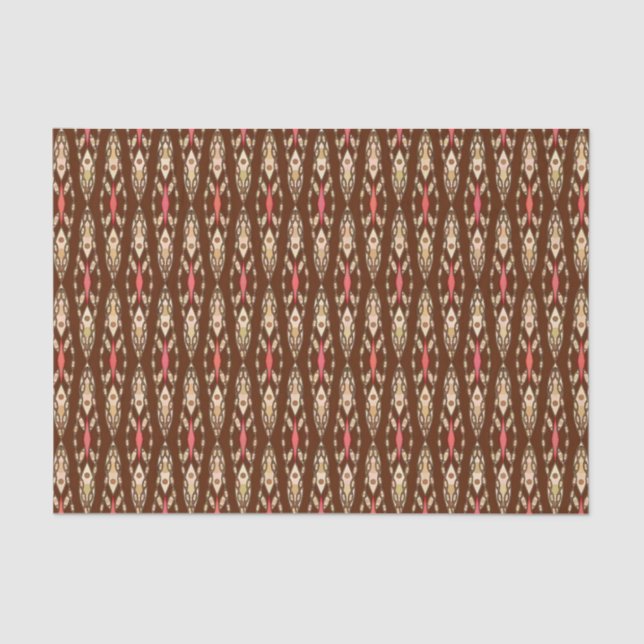 Papier Mousseline Batik tribal - Brown, Tan et Coral (Recto)