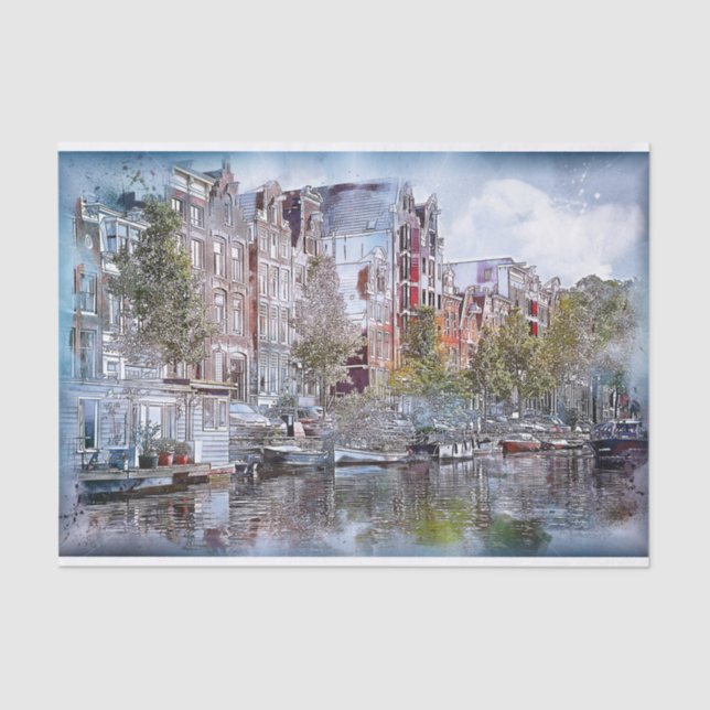 Papier Mousseline Bâtiments d'Amsterdam Canal Pays-Bas Europe (Recto)