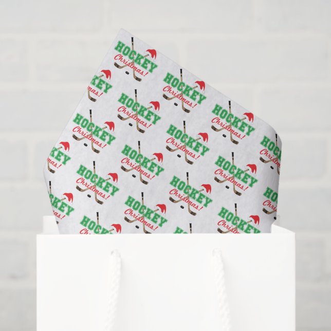 Papier Mousseline Bâtons de hockey de Noël de hockey Santa Hat (Sac cadeau)