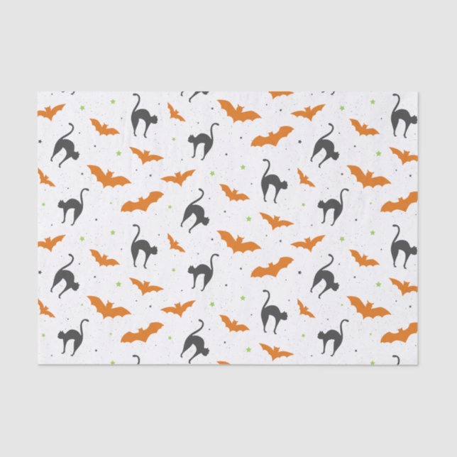 Papier Mousseline Battes et chats Halloween (Recto)