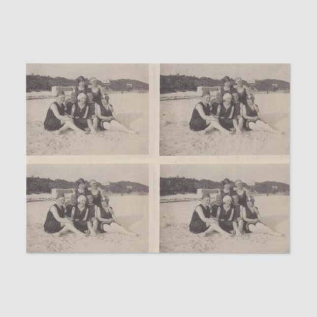 Papier Mousseline Beach Group 1920 photo Vintage (Recto)