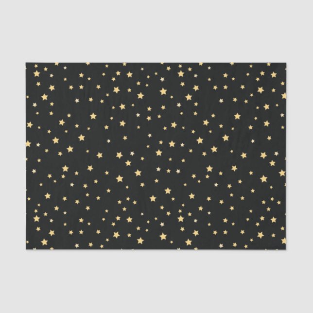 Papier Mousseline Beau Black and Gold Starry Sky Star Motif (Recto)
