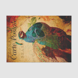 Papier Mousseline Beau bleu vintage Peacock Floral Français