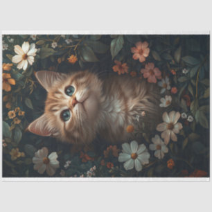 Papier Mousseline Beau chaton orange avec Découpage Fleur sauvage