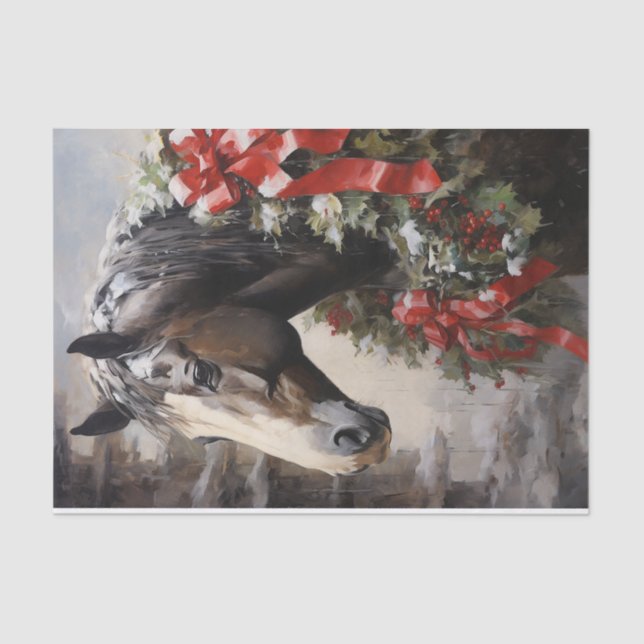 Papier Mousseline Beau Cheval avec Wreath hiver Noël (Recto)