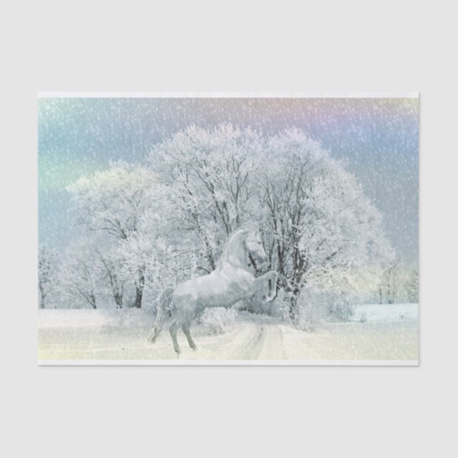 Papier Mousseline Beau cheval blanc en neige (Recto)