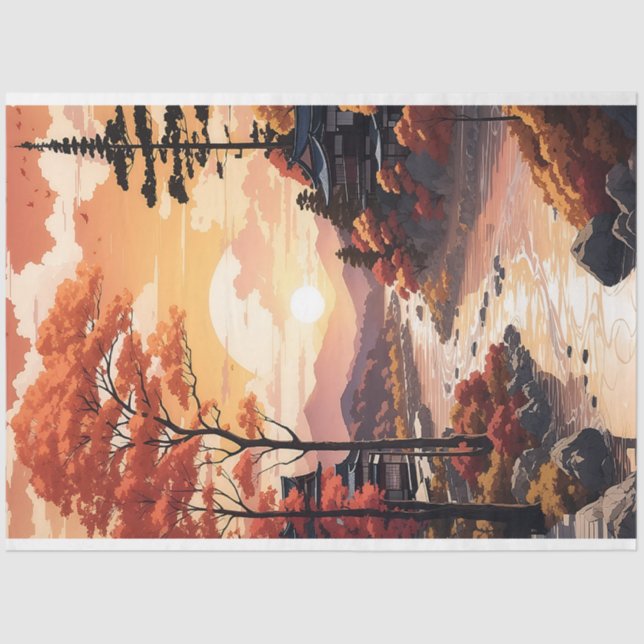 Papier Mousseline Beau Coucher De Soleil Automne Au Bord De La Riviè (Recto)