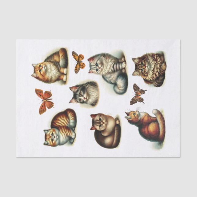 Papier Mousseline Beau ensemble de chats et de papillons Coupes Fuss (Recto)