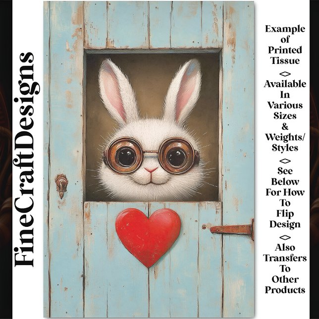 Papier Mousseline Beau lapin blanc & Coeur d'amour rouge BX8 Découpa (Créateur téléchargé)