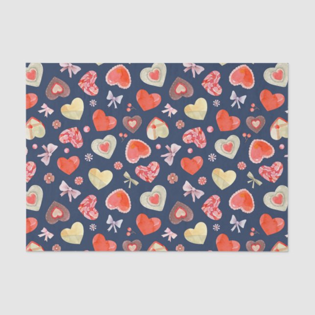 Papier Mousseline Beau Motif de Coeurs (Recto)