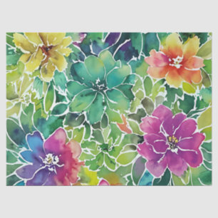 Papier Mousseline Beau Motif de fleurs d'aquarelle