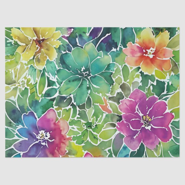 Papier Mousseline Beau Motif de fleurs d'aquarelle (Recto)