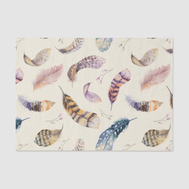 Papier Mousseline Beau motif de plumes d'aquarelle (Recto)