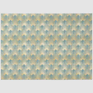 Papier Mousseline Beau motif ventilateur, or turquoise, motif Art Dé