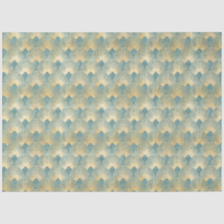 Papier Mousseline Beau motif ventilateur, or turquoise, motif Art Dé