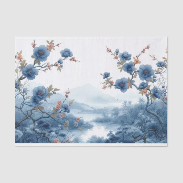 Papier Mousseline Beau paysage en bleu (Recto)
