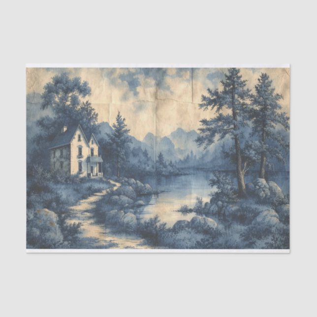 Papier Mousseline Beau paysage sur un papier écaillé (Recto)