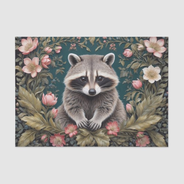 Papier Mousseline Beau Racoon rose floral (Recto)