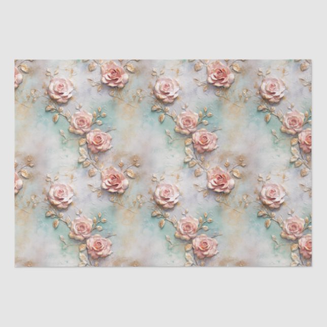 Papier Mousseline Beau Romantique Rose rose rose Roses romantiques (Recto)