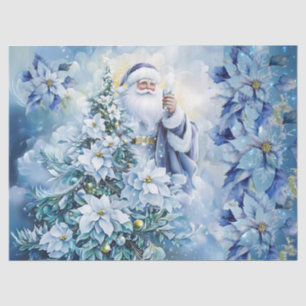 Papier Mousseline Beau Santa Bleu & Poinsettias Découpage