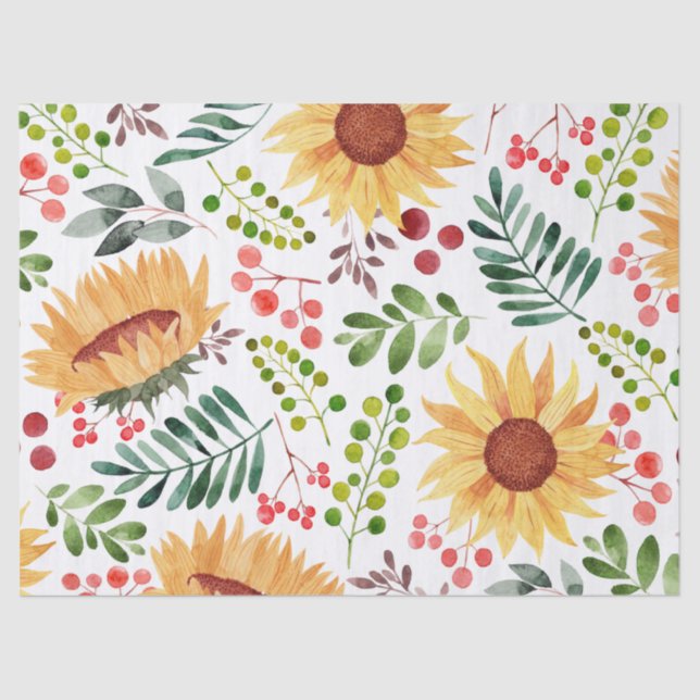 Papier Mousseline Beau tournesol et baies Aquarelle  (Recto)