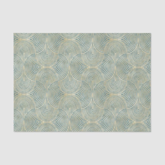 Papier Mousseline Beau, ventilateur, art déco, motif, couleurs verte (Recto)