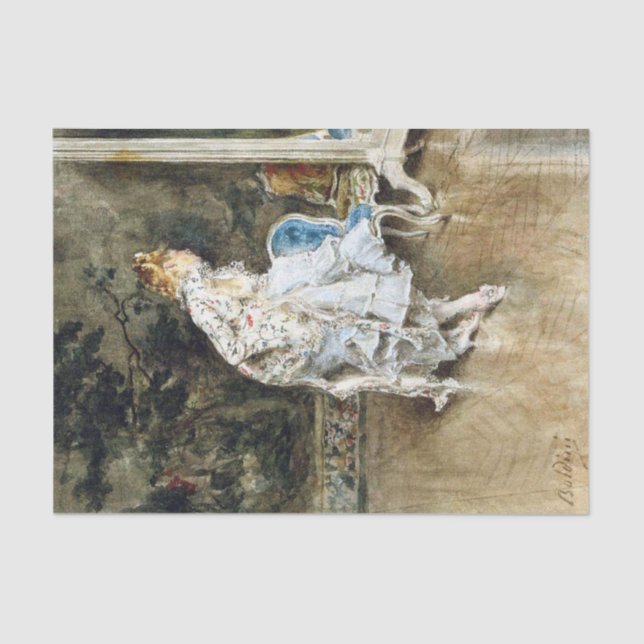 Papier Mousseline Beauté à la mode s'admirant dans le miroir (Recto)