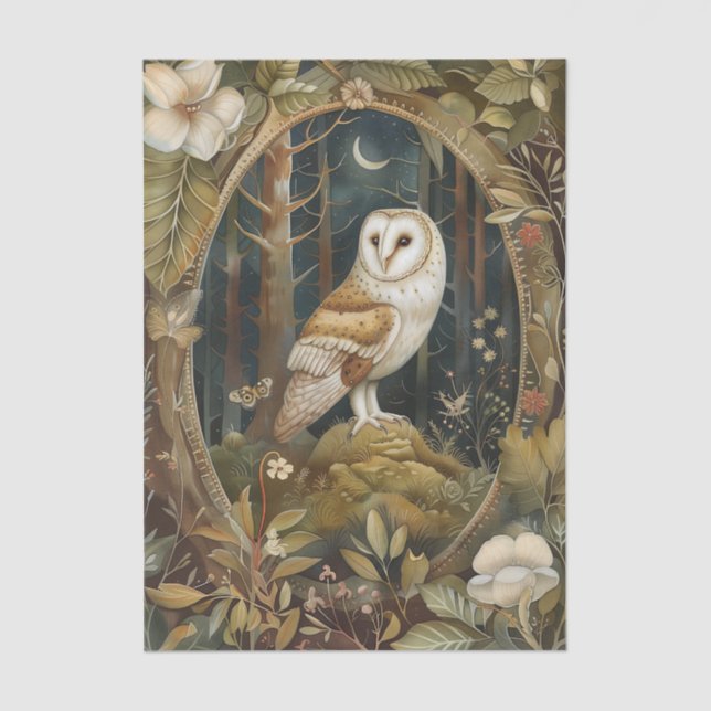 Papier Mousseline Beautiful Barn Owl Framed by the Forest (Recto)