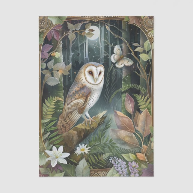 Papier Mousseline Beautiful Barn Owl in the Moonlight Illustration (Recto)