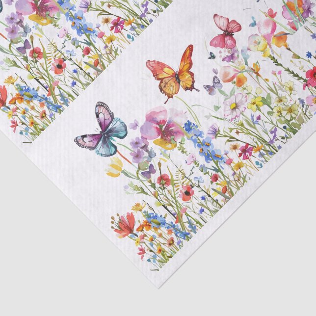 Papier Mousseline Beautiful Colorful Wildflowers & Butterflies (Détail)