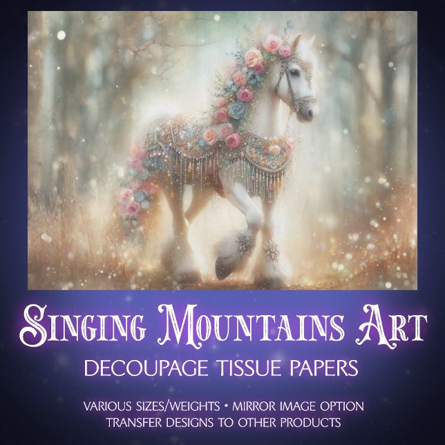 Papier Mousseline Beautiful Floral Horse In Woodland Decoupage (Créateur téléchargé)