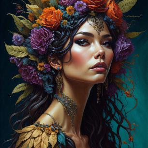 Papier Mousseline Beautiful mysterious black haired flower woman v2