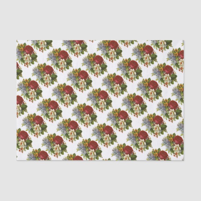 Papier Mousseline Beautiful Romantic Summer Bouquet with Red Rose (Recto)