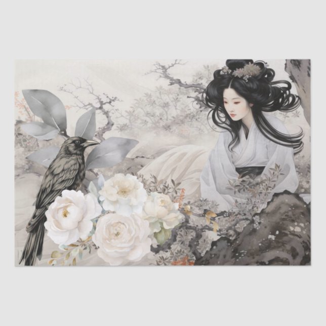 Papier Mousseline Beautiful Vintage Asian & Black Raven (Recto)