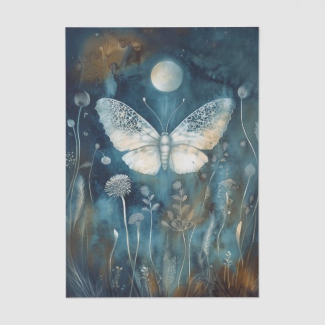 Papier Mousseline Beautiful White Moth Cyanotype Printing (Recto)
