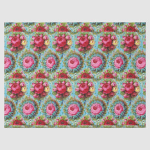 PAPIER MOUSSELINE BEAUX ROSES JAUNES ROSES ROUGES DANS LE BLEU