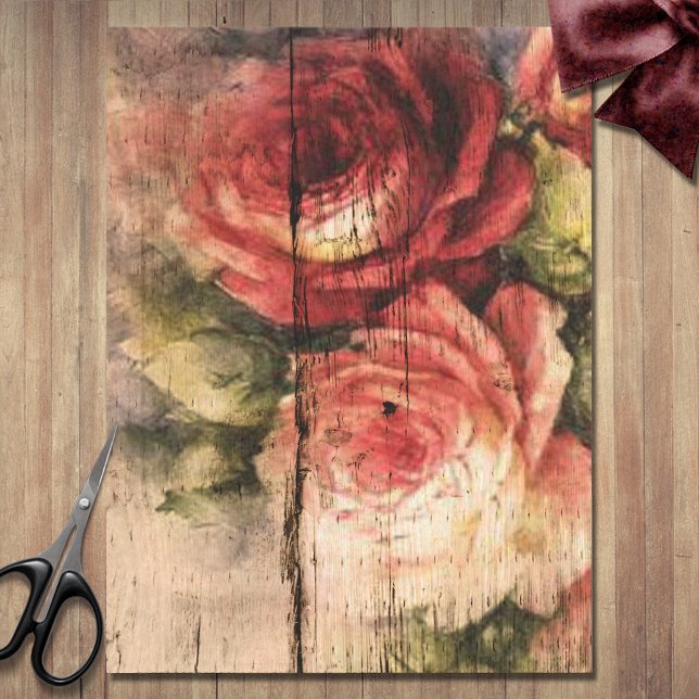 Papier Mousseline Beaux Roses peints sur bois rustique (Créateur téléchargé)