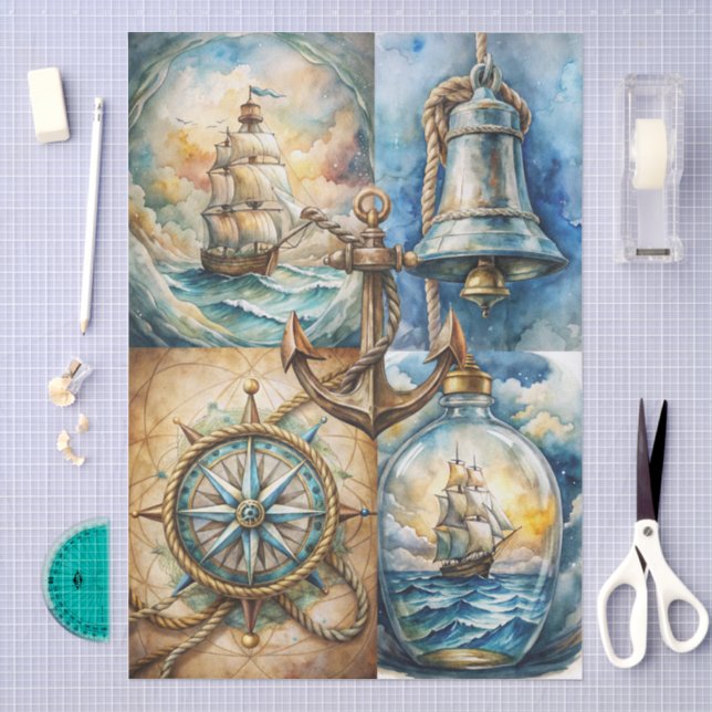 Papier Mousseline Beaux Thèmes Marins Decoupage (Artisanat)