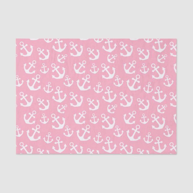 Papier Mousseline Bébé Ancres rose et blanc Motif nautique (Recto)