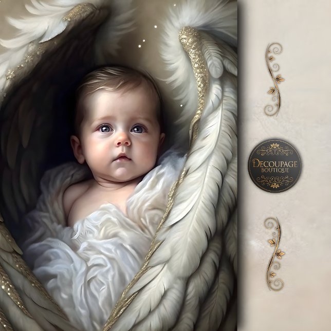 Papier Mousseline Bébé Ange aux Ailes Douces Découpage (Baby Angel In Soft Wings Decoupage Tissue Paper)